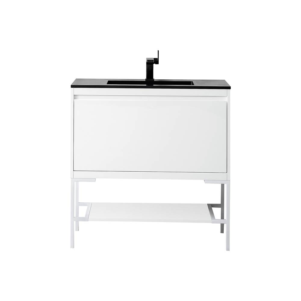 James Martin Vanities Milan 35.4'' Single Vanity Cabinet, Glossy White, Glossy White w/Charcoal Black Composite Top